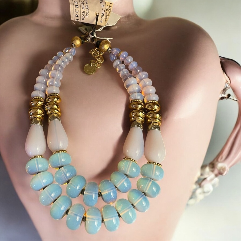 Vintage Masha Archer two strand 24k Gold plated rose milk round collar - Picture 16 of 16